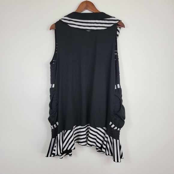 Aster by Firmiana XL Cardigan Black White Sleeveless Open Front Distressed Flowy - Picture 4 of 7